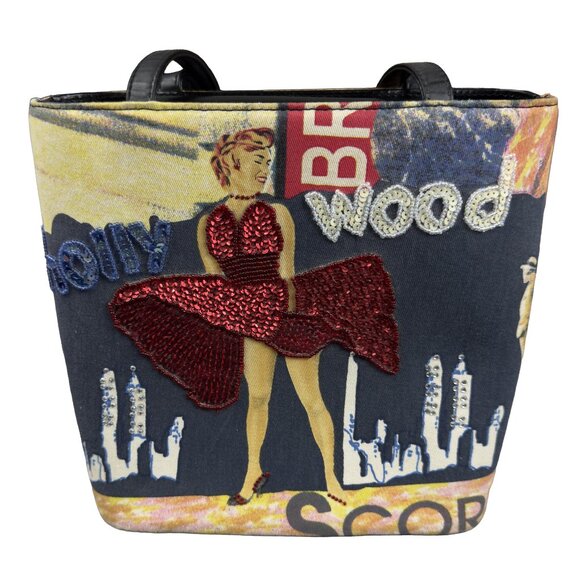 Marilyn Monroe Sequin Handbag Tote Purse Icon 7 Year Itch Red Dress Art Bag - Picture 1 of 10